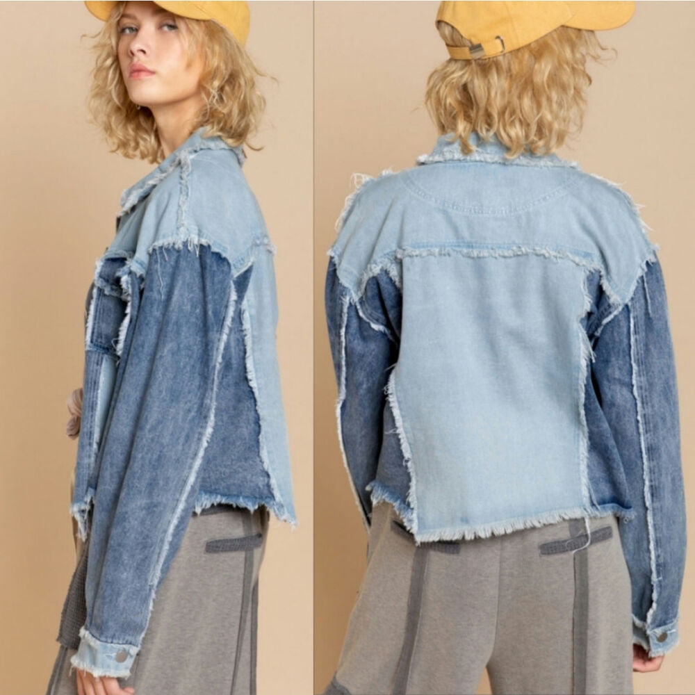POL colorblock patch denim jacket blue medium - Picture 2 of 4